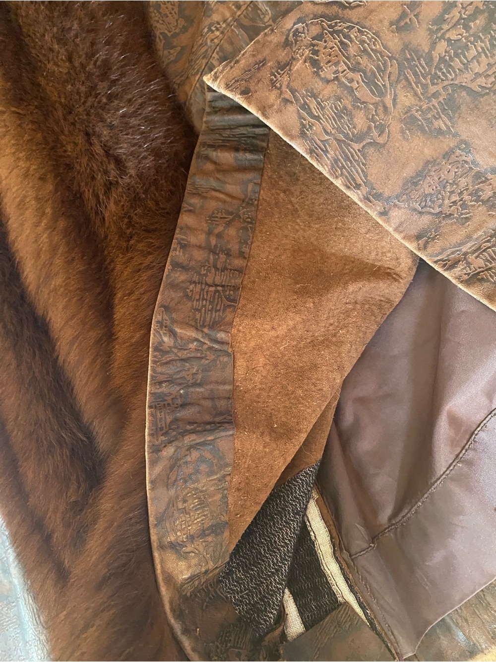 VTG Ottimo Leather Trench Coat Fox Fur Tuxedo Collar Exotic Snakeskin Inlay LG - Picture 7 of 11